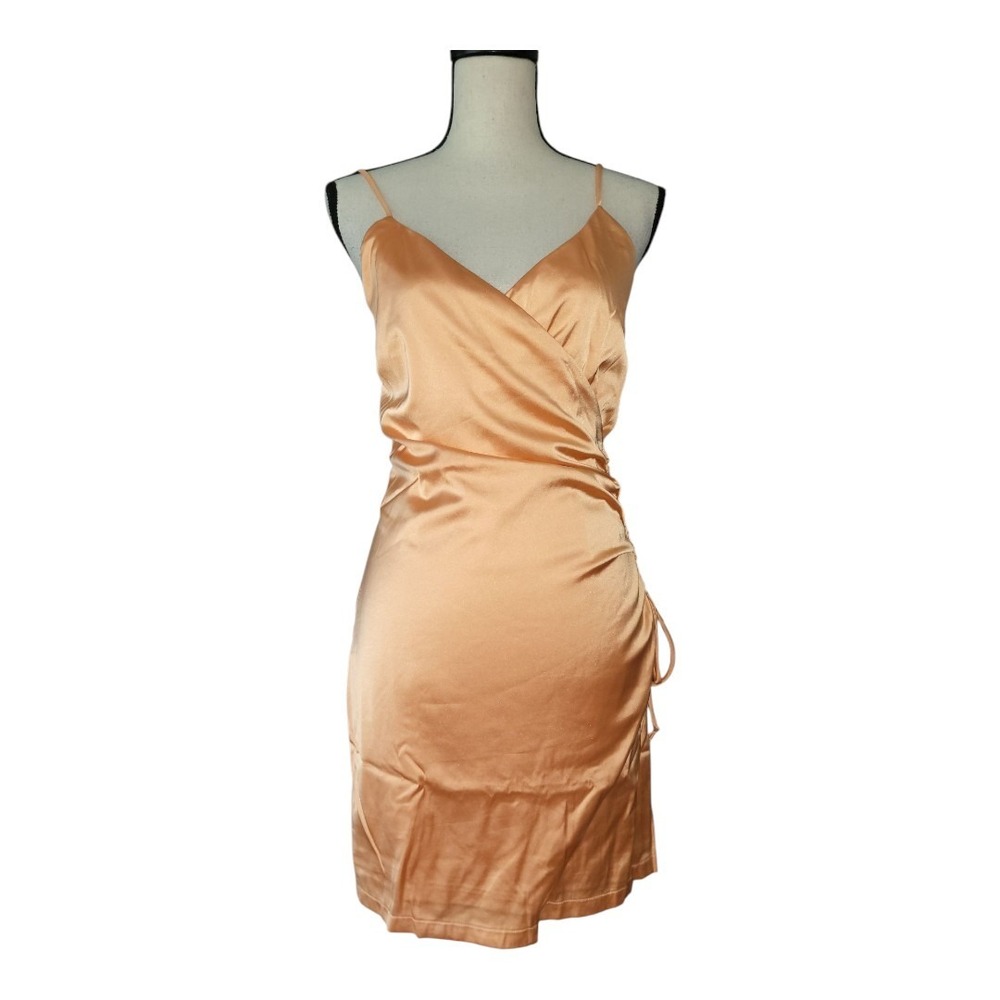 DEE‎ ELY Women's Nordstrom Plunging V-Neck Satin Orange Faux Wrap Mini Dress  S